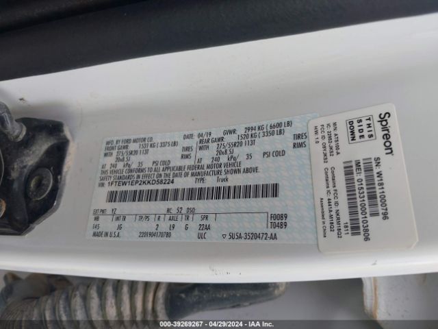 1FTEW1EP2KKD58224 Ford F-150 Xl