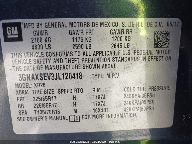 Chevrolet EQUINOX LT 2018 3GNAXSEV3JL120418 Image 9