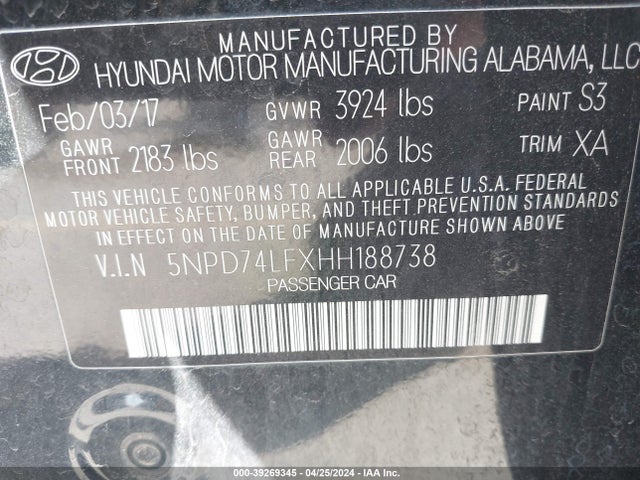Hyundai ELANTRA SE 2017 5NPD74LFXHH188738 Image 9