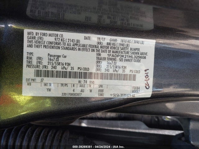 Ford FOCUS SE 2017 1FADP3K21HL325608 Image 9