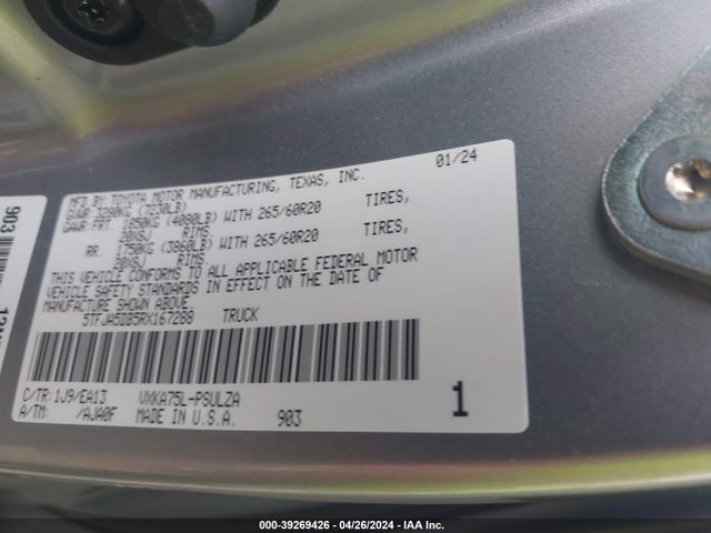 Toyota Tundra Limited 2024 5TFJA5DB5RX167288 Image 9