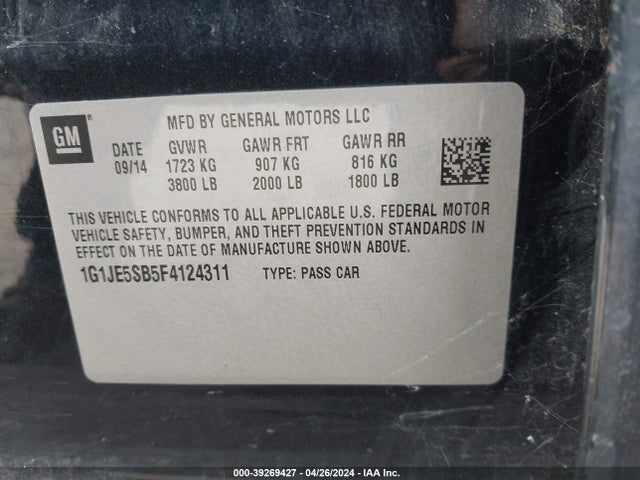 Chevrolet Sonic Ltz Auto 2015 1G1JE5SB5F4124311 Image 9