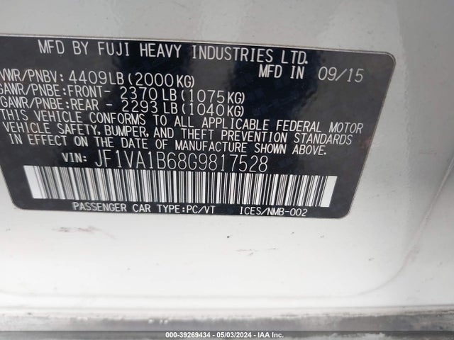 Subaru WRX 2016 JF1VA1B68G9817528 Image 9