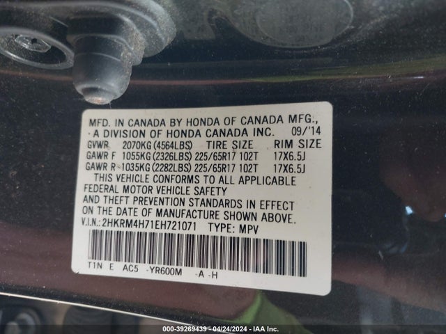 Honda Cr-v Ex-l 2014 2HKRM4H71EH721071 Image 9
