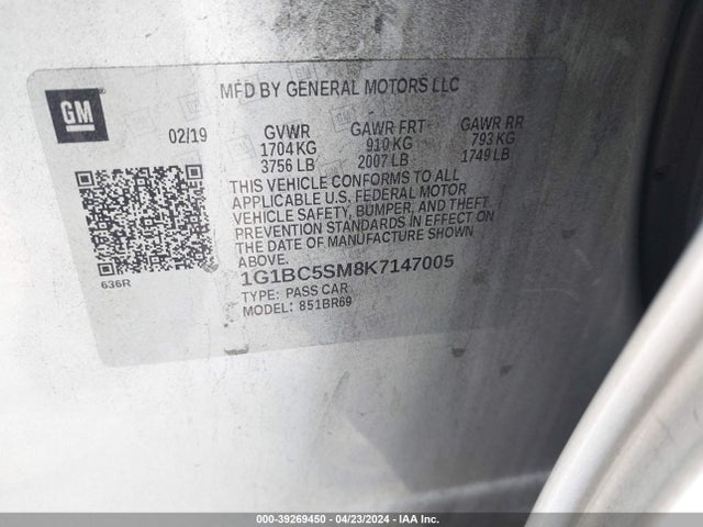 Chevrolet CRUZE LS 2019 1G1BC5SM8K7147005 Image 9