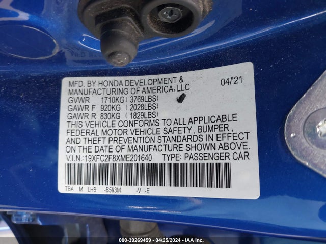 Honda Civic Sport 2021 19XFC2F8XME201640 Image 9