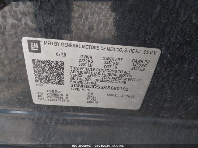 Chevrolet BLAZER RS 2019 3GNKBJRS3KS690181 Image 9
