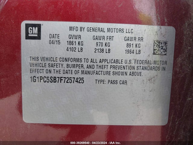 Chevrolet Cruze 1lt Auto 2015 1G1PC5SB7F7257425 Image 9