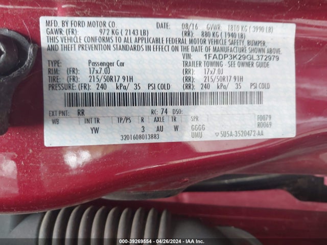 Ford FOCUS SE 2016 1FADP3K29GL372979 Image 9
