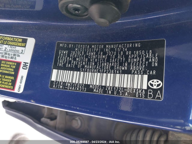 Toyota Corolla S Plus 2015 5YFBURHE1FP236141 Image 9