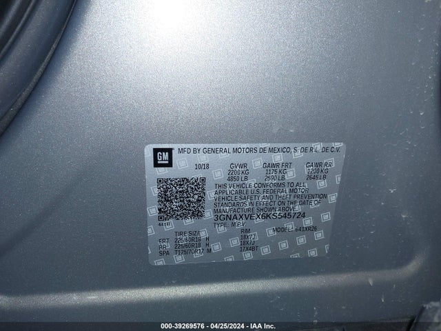 Chevrolet EQUINOX LT 2019 3GNAXVEX6KS545724 Image 9