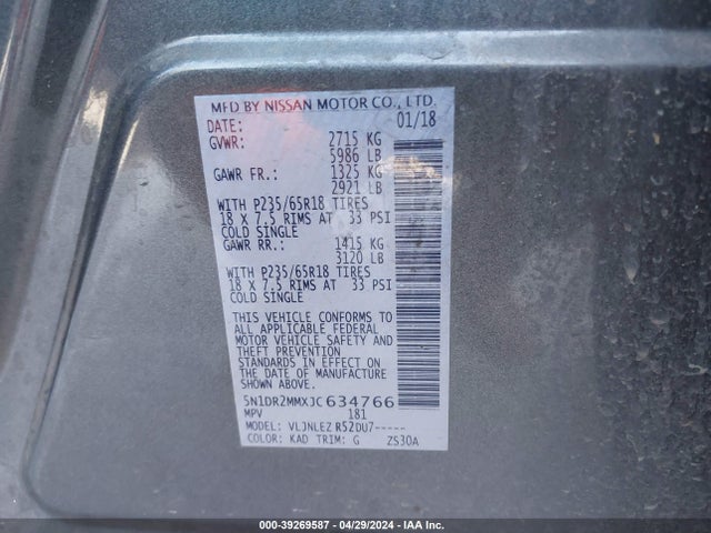 Nissan Pathfinder Sv 2018 5N1DR2MMXJC634766 Image 9