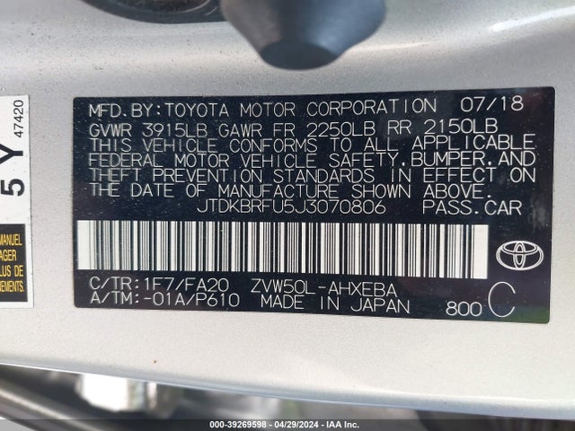 Toyota Prius Two 2018 JTDKBRFU5J3070806 Image 9