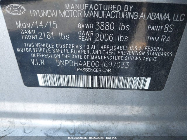 Hyundai ELANTRA SE 2016 5NPDH4AE0GH697033 Image 9