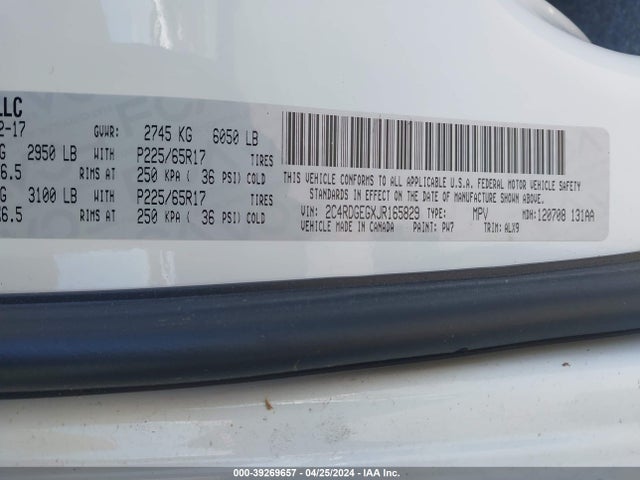 Dodge Grand Caravan Gt 2018 2C4RDGEGXJR165829 Image 9