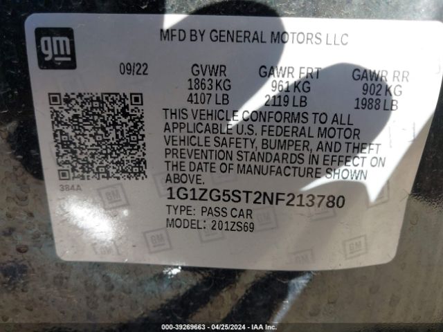 2022 CHEVROLET MALIBU 1G1ZG5ST2NF213780 Photo 8