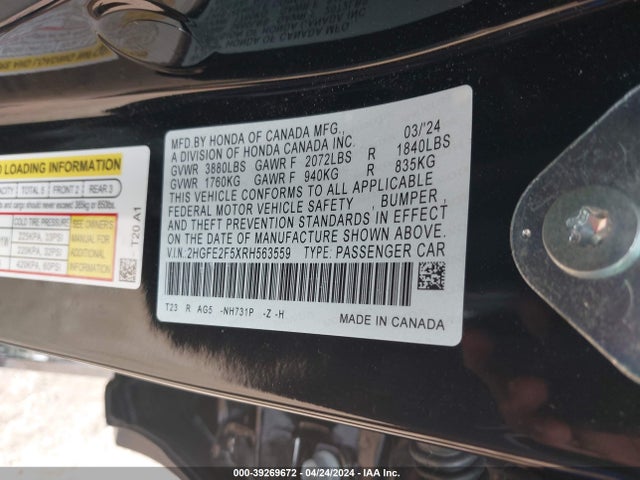 Honda Civic Sport 2024 2HGFE2F5XRH563559 Image 9