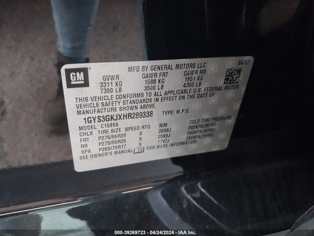 1GYS3GKJXHR289338 Cadillac Escalade Esv Standard