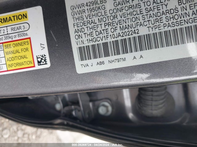 Honda ACCORD LX 2018 1HGCV1F10JA202242 Image 9