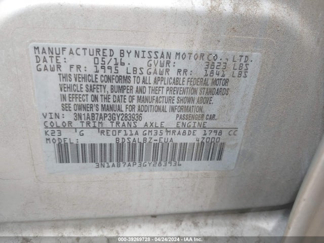 Nissan SENTRA S 2016 3N1AB7AP3GY283936 Image 9