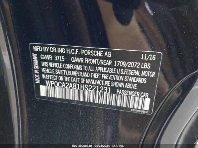 WP0CA2A81HS221231 Porsche 718 Boxster