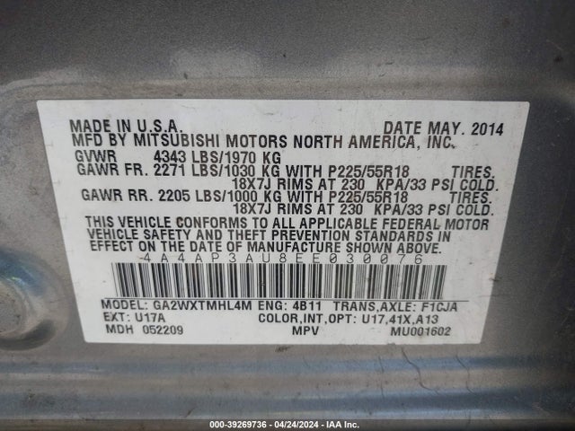 Mitsubishi Outlander Sport Es 2014 4A4AP3AU8EE030076 Image 9