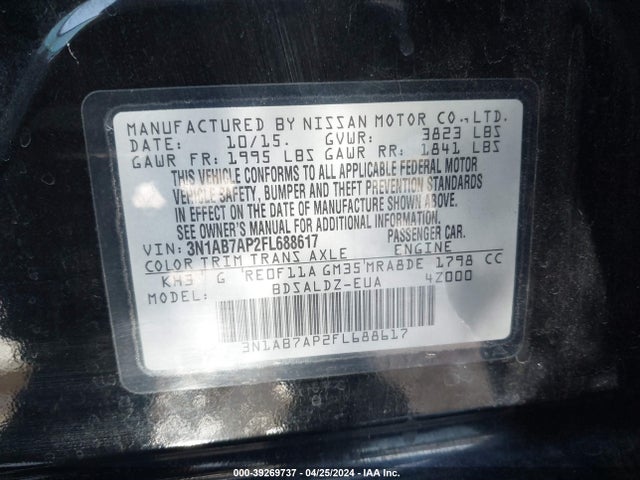 Nissan SENTRA SV 2015 3N1AB7AP2FL688617 Image 9