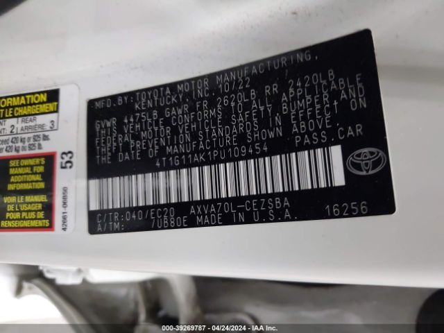 4T1G11AK1PU109454 Toyota Camry Se Nightshade Edition