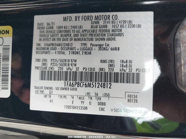 Ford Mustang Gt Premium Fastback 2021 1FA6P8CF6M5124812 Image 9