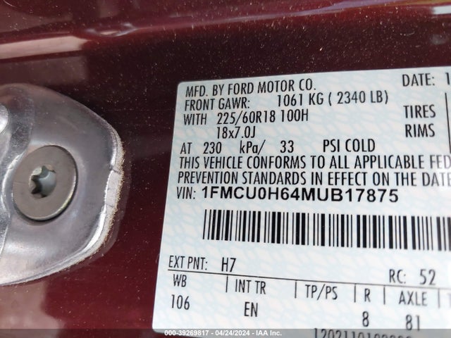 Ford ESCAPE SEL 2021 1FMCU0H64MUB17875 Image 9