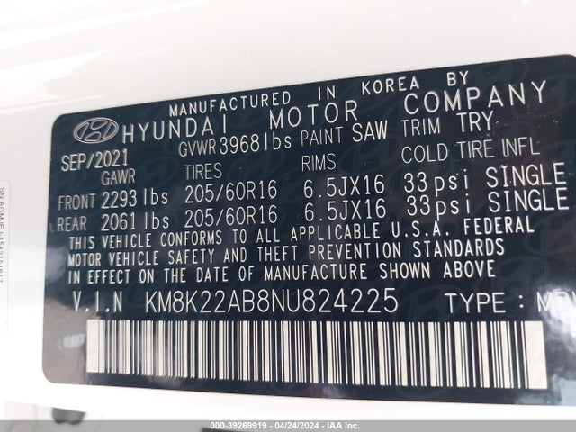 Hyundai Kona Se 2022 KM8K22AB8NU824225 Image 9