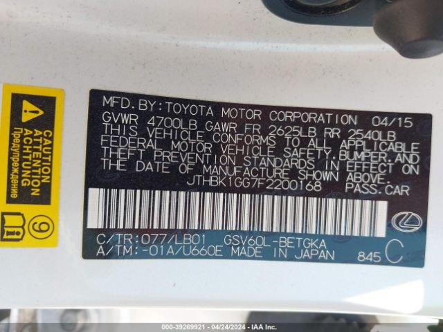 JTHBK1GG7F2200168 Lexus ES 350