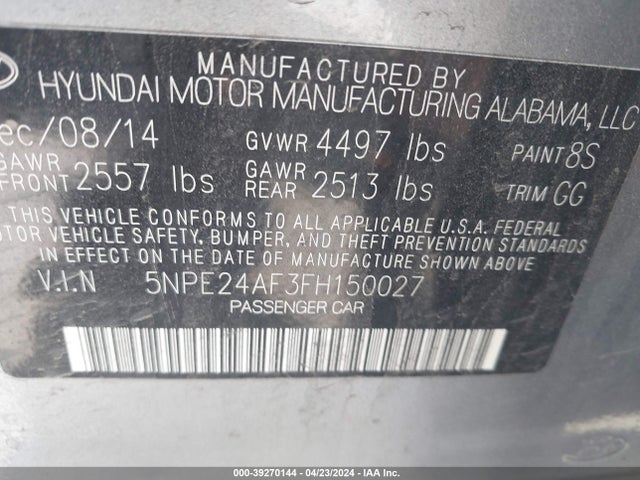 Hyundai SONATA SE 2015 5NPE24AF3FH150027 Image 9
