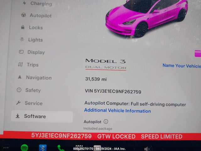 5YJ3E1EC9NF262759 Tesla Model 3 Performance Dual Motor All-wheel Drive