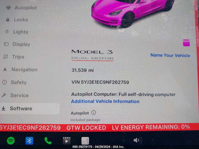 5YJ3E1EC9NF262759 Tesla Model 3 Performance Dual Motor All-wheel Drive