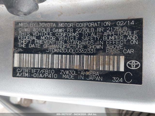 Toyota Prius Three 2014 JTDKN3DU0E0362331 Image 9