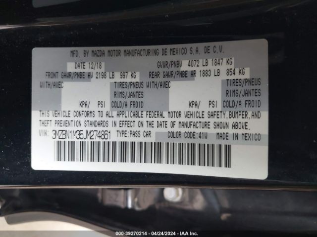 3MZBN1M35JM274861 Mazda Mazda3 Grand Touring