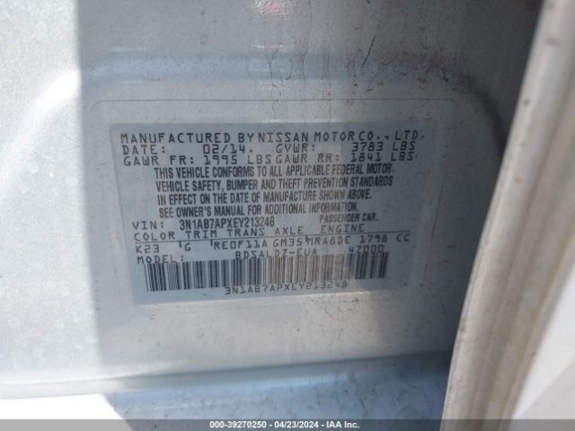 3N1AB7APXEY213248 Nissan Sentra Fe+ S/fe+ Sv/s/sl/sr/sv