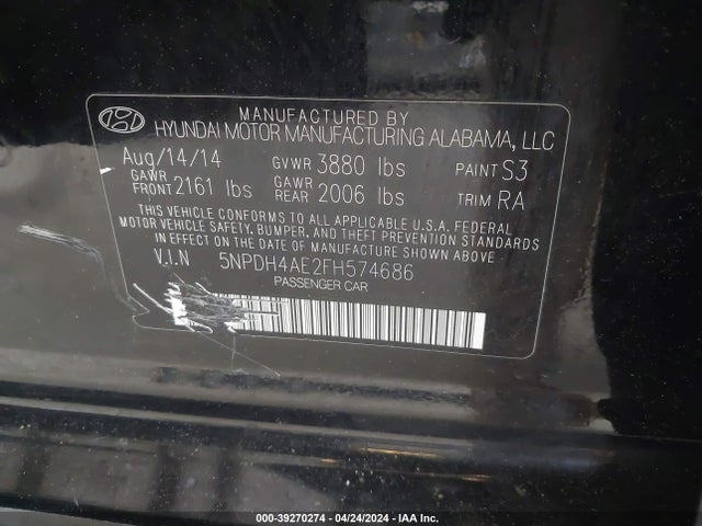 Hyundai ELANTRA SE 2015 5NPDH4AE2FH574686 Image 9