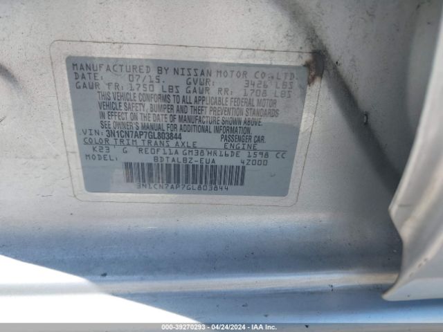 3N1CN7AP7GL803844 Nissan Versa 1.6 S/1.6 S+/1.6 Sl/1.6 Sv