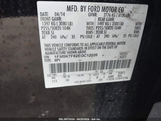Ford Explorer Limited 2014 1FM5K7F82EGC12026 Image 9
