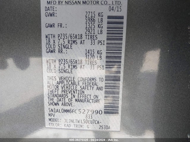 Infiniti QX60 2015 5N1AL0MM6FC527990 Image 9