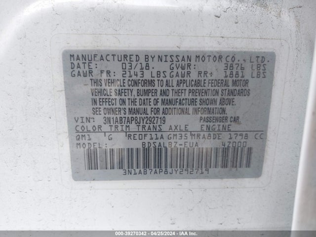 Nissan SENTRA S 2018 3N1AB7AP8JY292719 Image 9