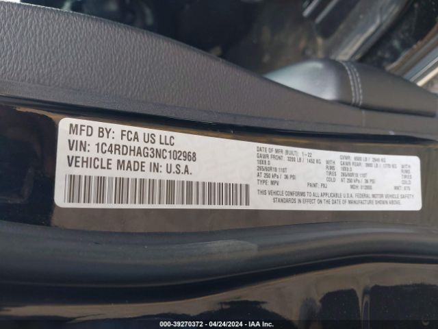 1C4RDHAG3NC102968 Dodge Durango Sxt Rwd