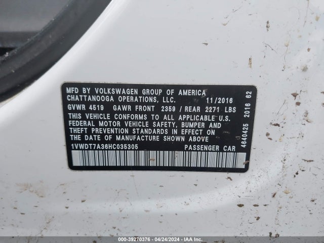 1VWDT7A36HC035305 Volkswagen Passat 1.8t R-line