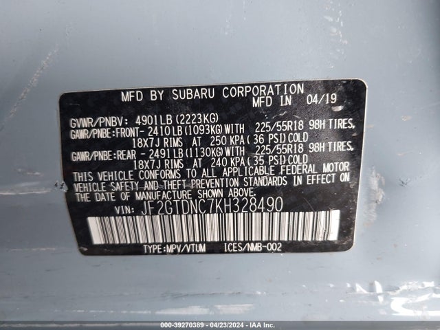 Subaru naturally aspirated 2019 JF2GTDNC7KH328490 Image 23