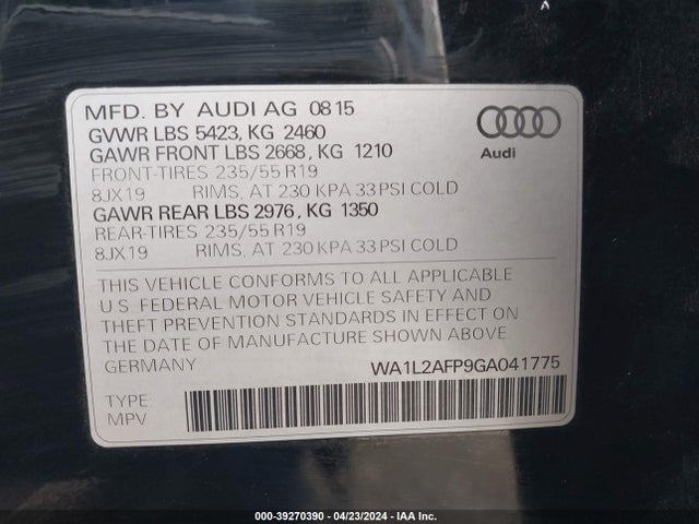 Audi Q5 2.0t Premium 2016 WA1L2AFP9GA041775 Image 9