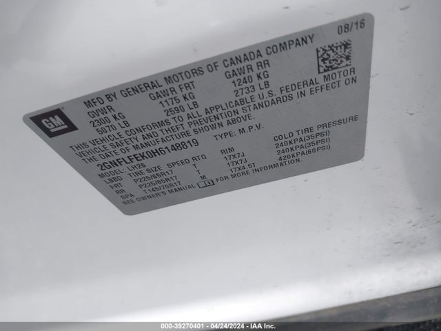 Chevrolet EQUINOX LT 2017 2GNFLFEK0H6148819 Image 9