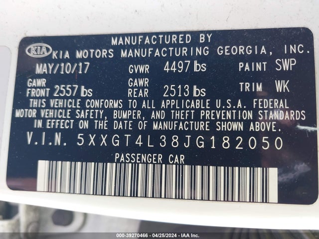KIA Optima Lx 2018 5XXGT4L38JG182050 Image 9