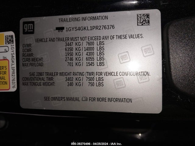 1GYS4GKL1PR276376 Cadillac Escalade 4wd Sport Platinum